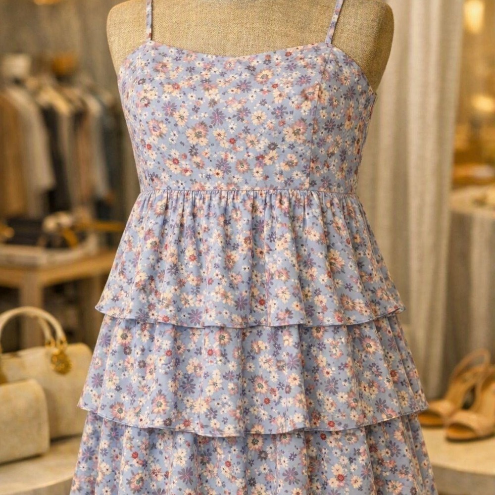 Forever 21 Blue Floral Drop Waist Mini Dress | M